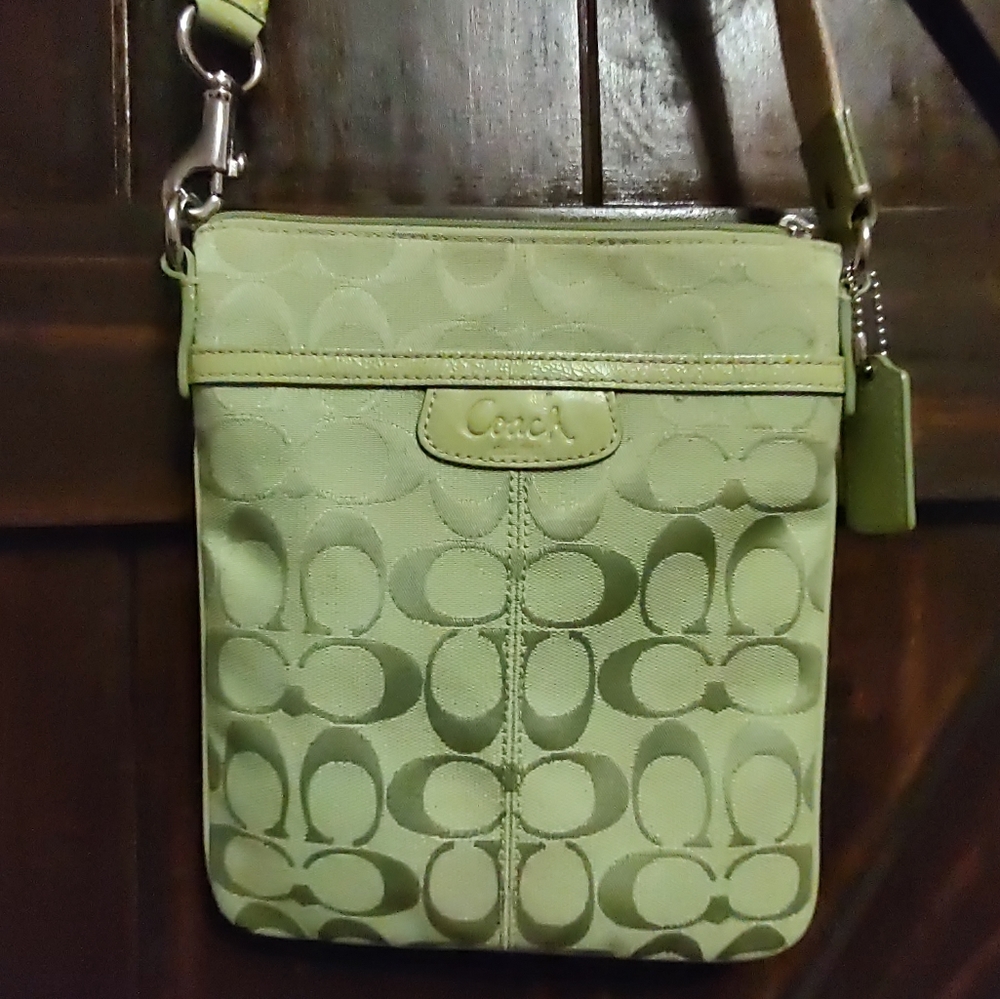 Coach green crossbody canvas and leather bag,Signature collection